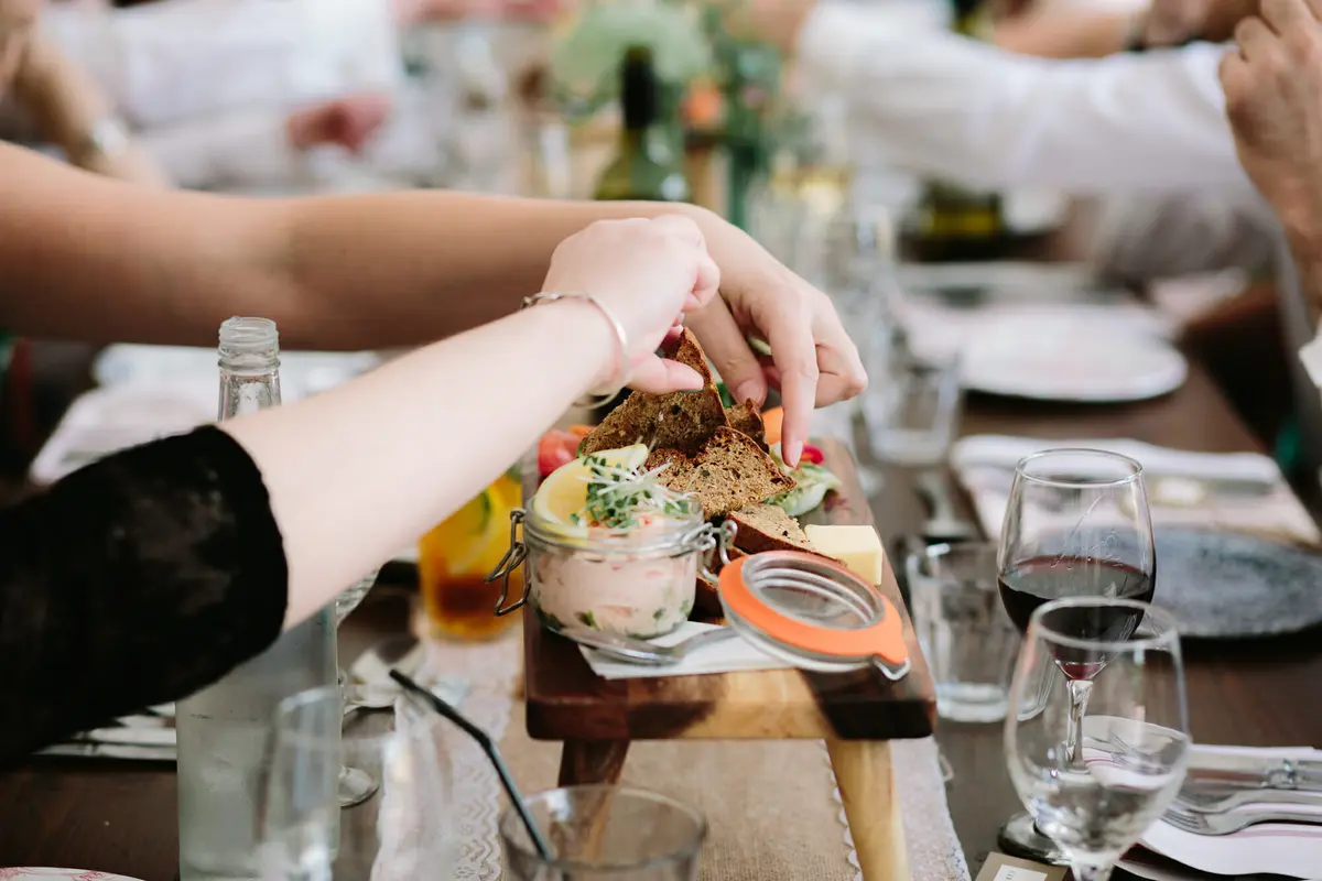 Sharing platters at The Perch Wedding, Oxford