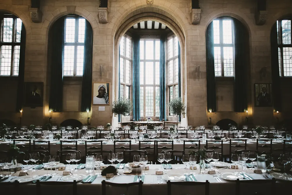 Wedding reception dining hall at Rhodes House, Oxford University