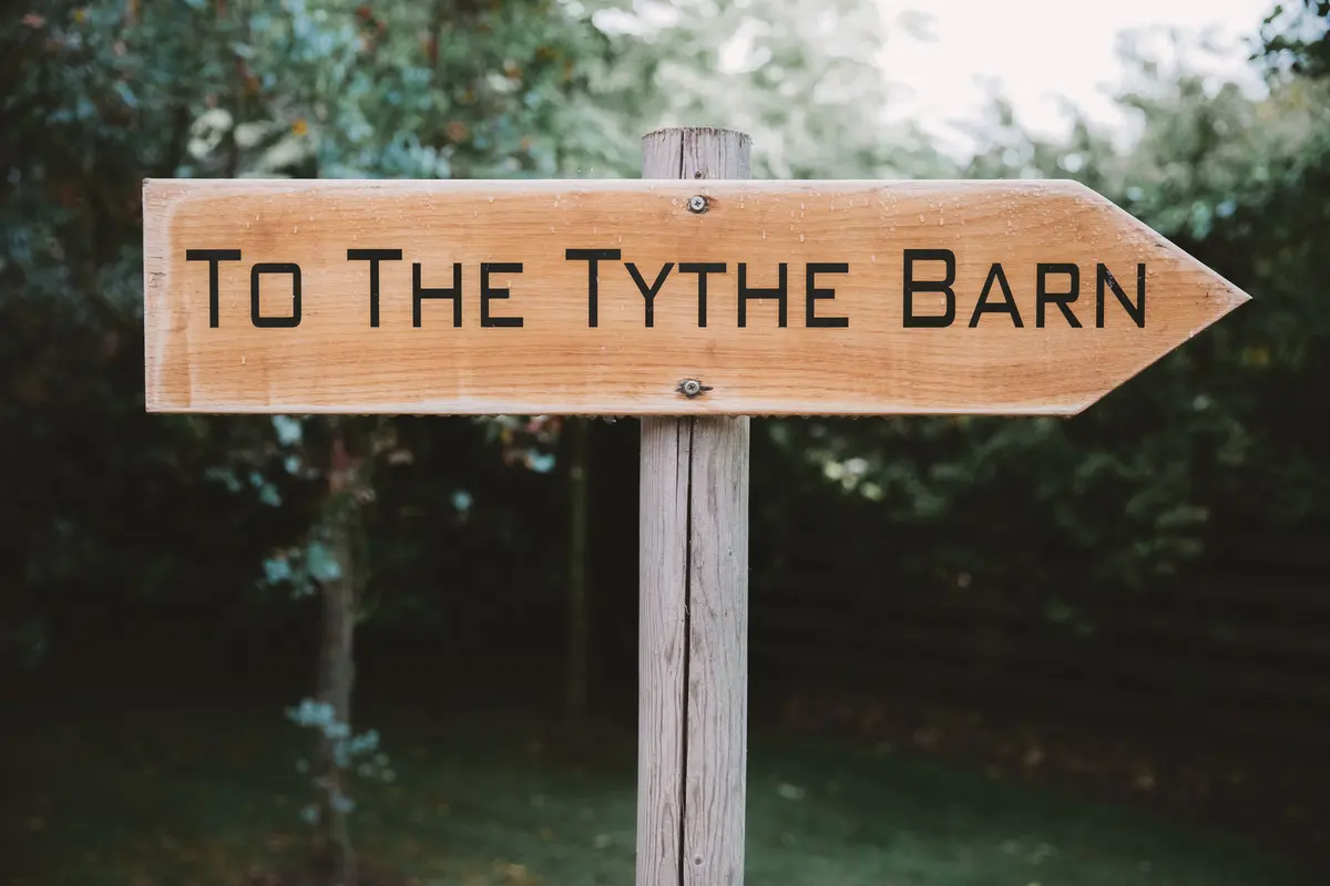 The Tythe Barn Oxford Wedding Venue Sign