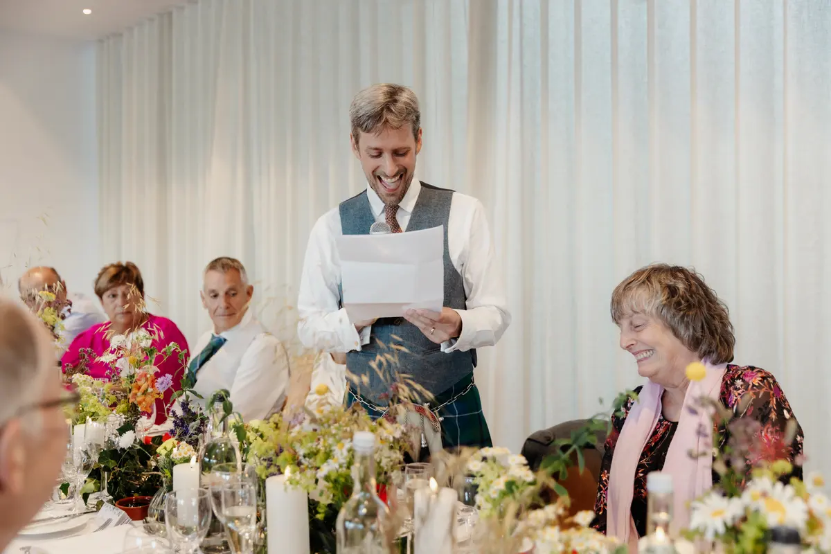 Groom Speech on Ashmolean rooftop terrace overlooking Oxford city skyline