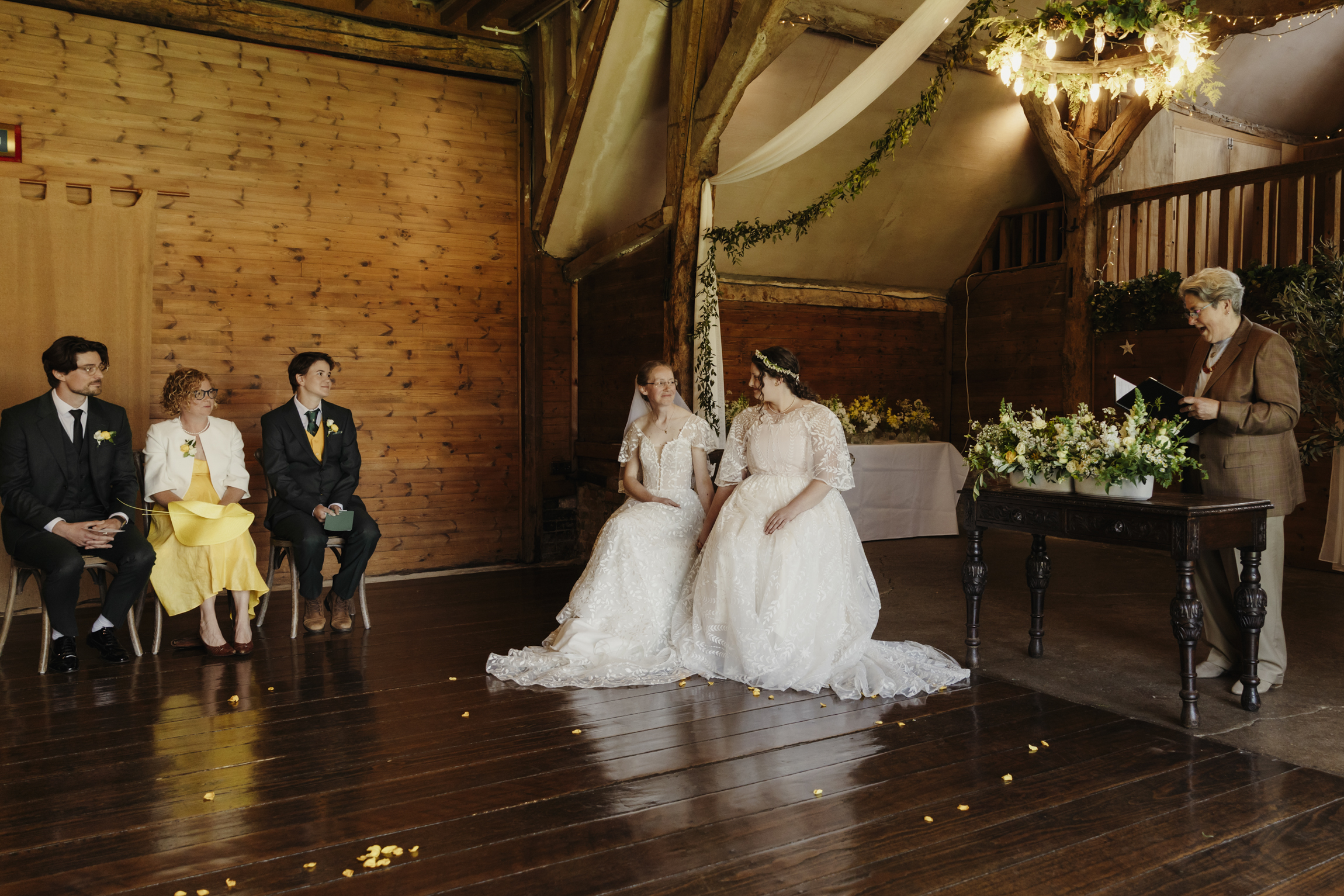 The Ceremony in the Main Barn at Lains Barn Wedding Oxford