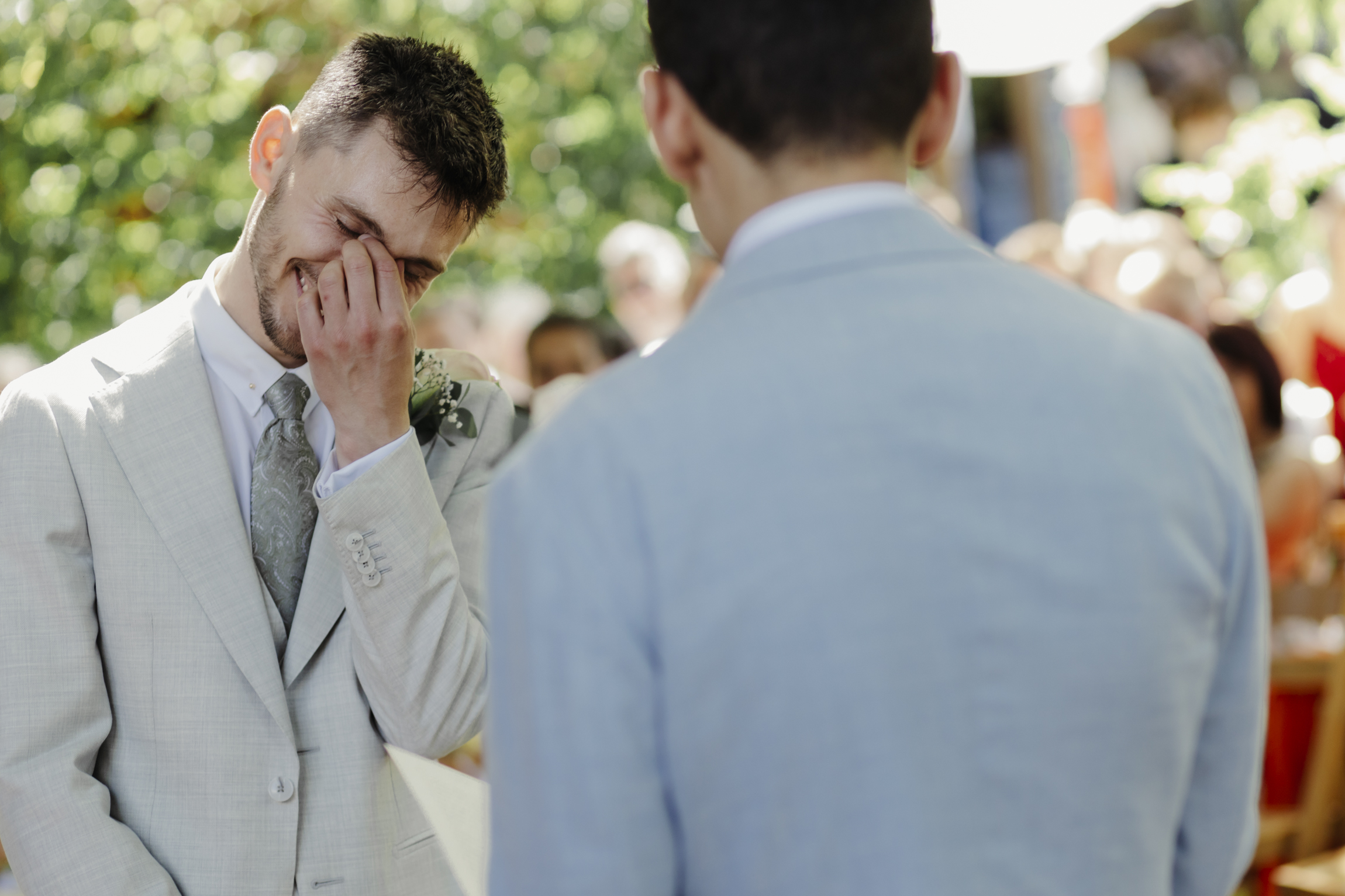 Pedro and Joe wedding under willow tree at The Perch Oxford
