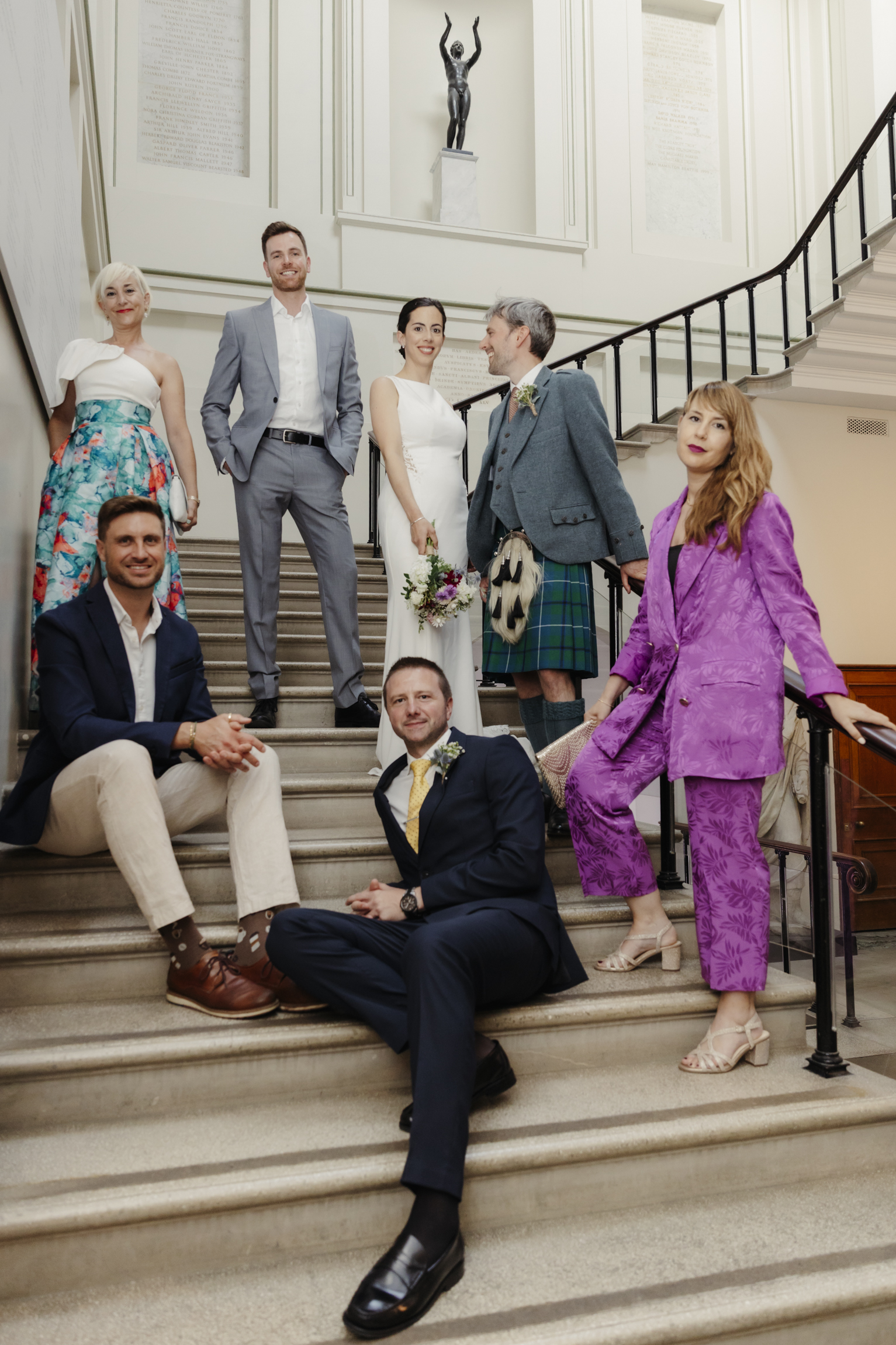 Group portrait on grand staircase at Ashmolean Museum Oxford